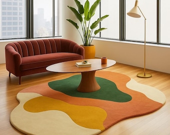 Hand Tufted Wool Area Rug | Modern Abstract Rug | Sculpted Wool Carpet | Contemporary Living Room Floor Rug.