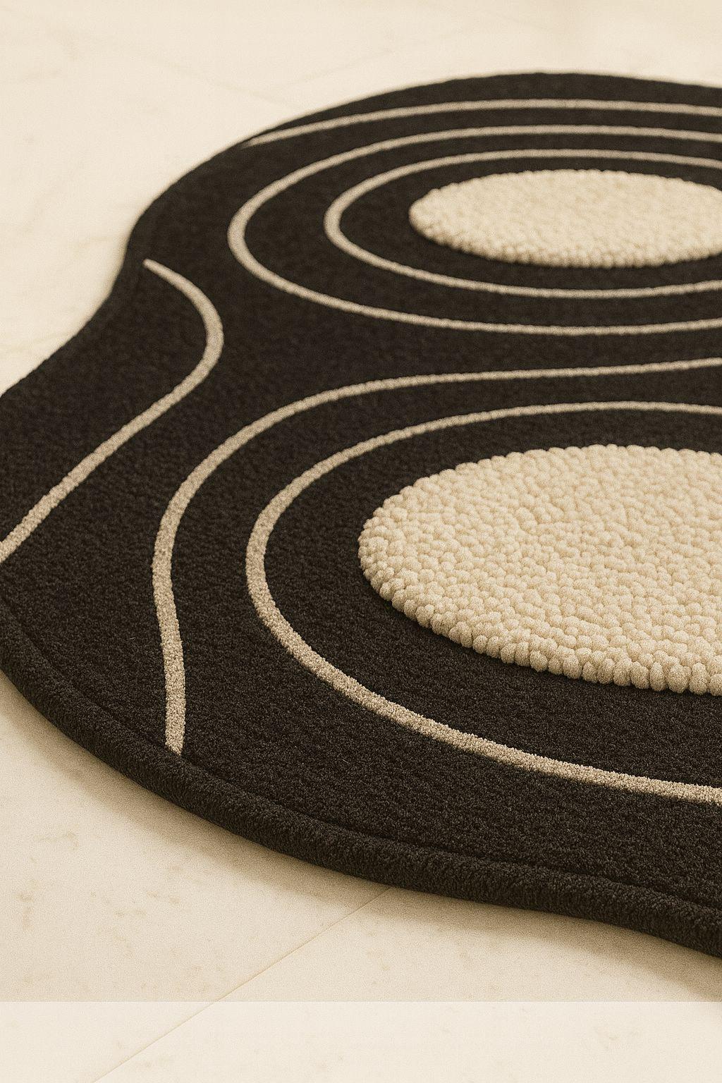 Hand Tufted Wool Rug Black Abstract Wavy Design | Modern Sculpted Area ...