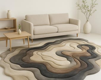 Tapete de lã e seda tufado à mão – Design de ondas esculpidas EarthWave