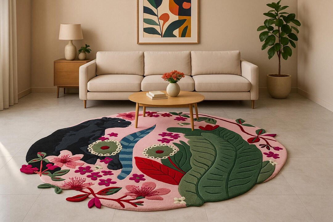 Handmade Pink & Green Floral Wool Rug | Hand Tufted Flower Area Rug ...