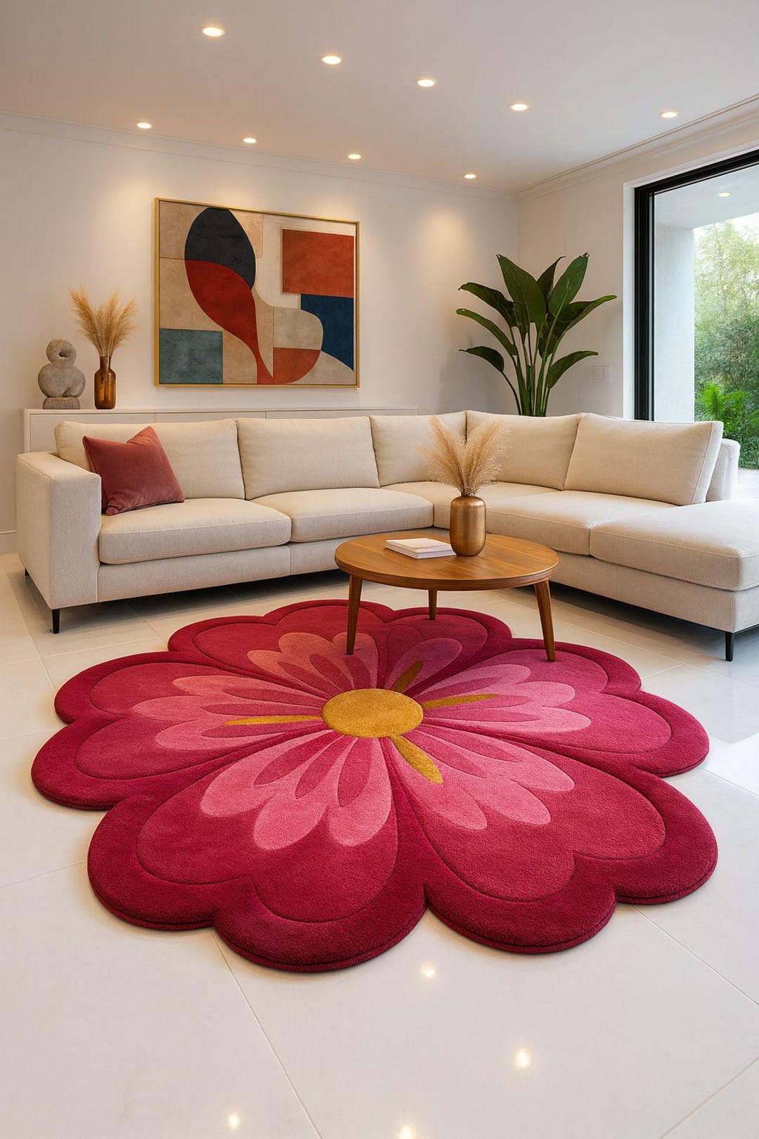 Pattern Floral Whimsical Rug Bloomblush – Hand-tufted Wool Floral Rug | Pink Flower Shaped Area Rug ...