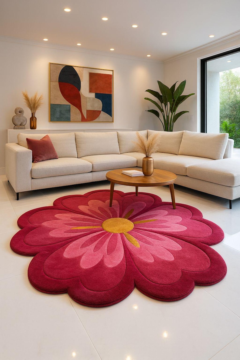 Bloomblush – Hand-tufted Wool Floral Rug | Pink Flower Shaped Area Rug ...