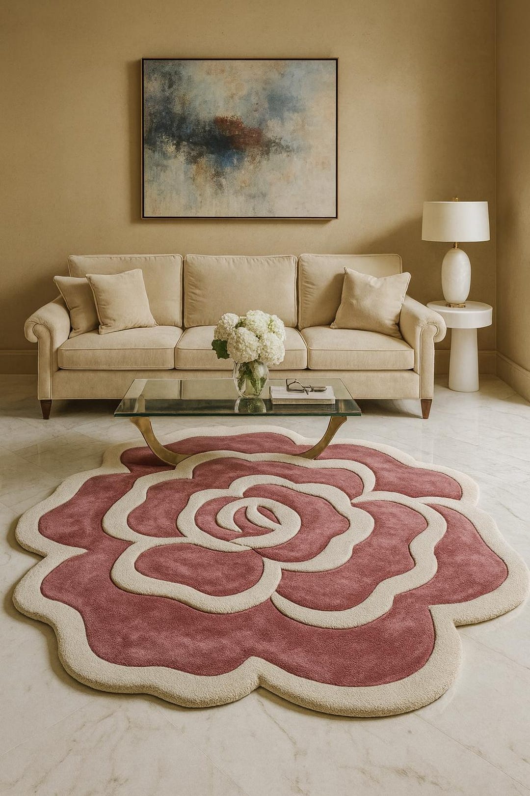 ROSA — Hand Tufted Wool Flower Rug, Pink Rose Shaped Carpet, Sculpted ...