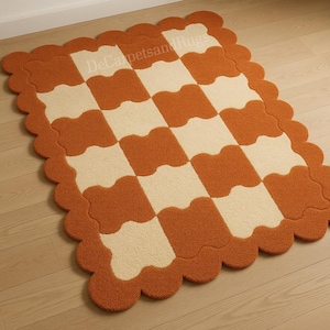 Jakobsmuschel-Form Beige und Orange Teppich Handgetuftet 100% Wolle Teppiche für Wohnzimmer Schlafzimmer Esszimmer Flur Kinderzimmer -in allen Größen erhältlich