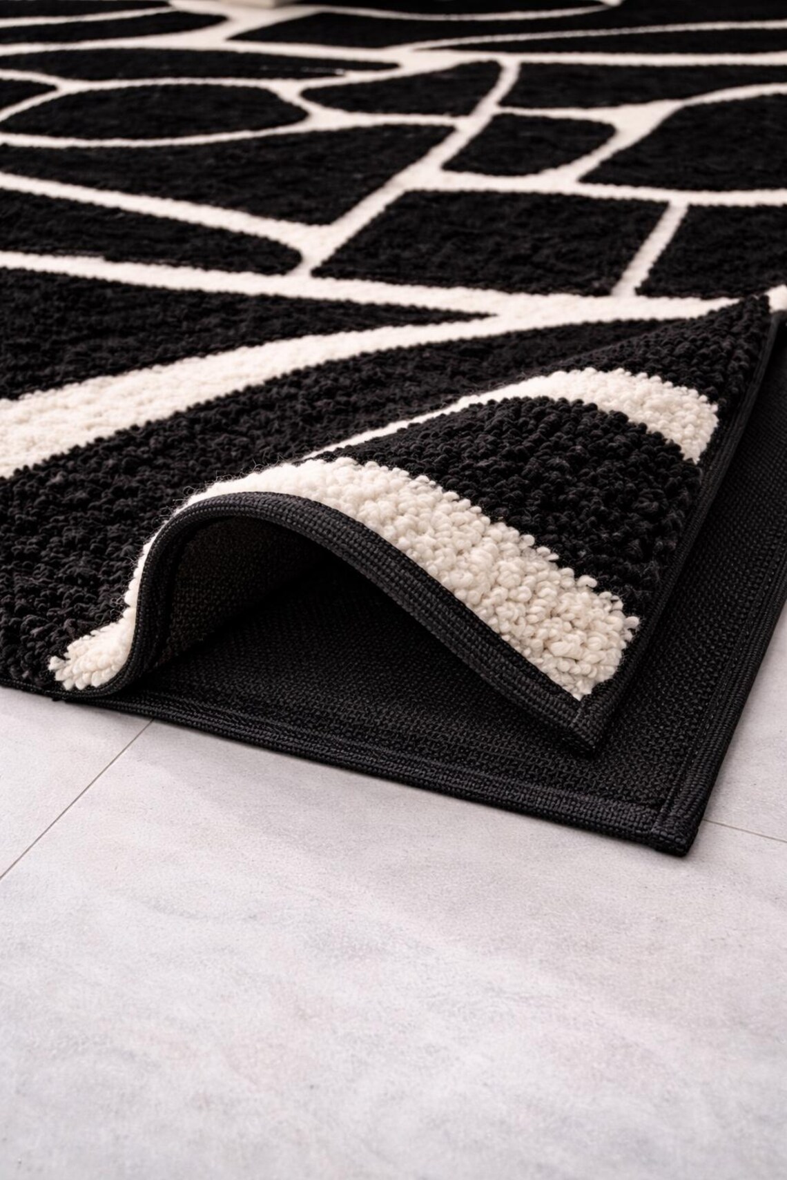 White Abstract Pattern Area Rug Abstract Black and White Wool Rug, Hand Tufted Area Rug, Modern ...