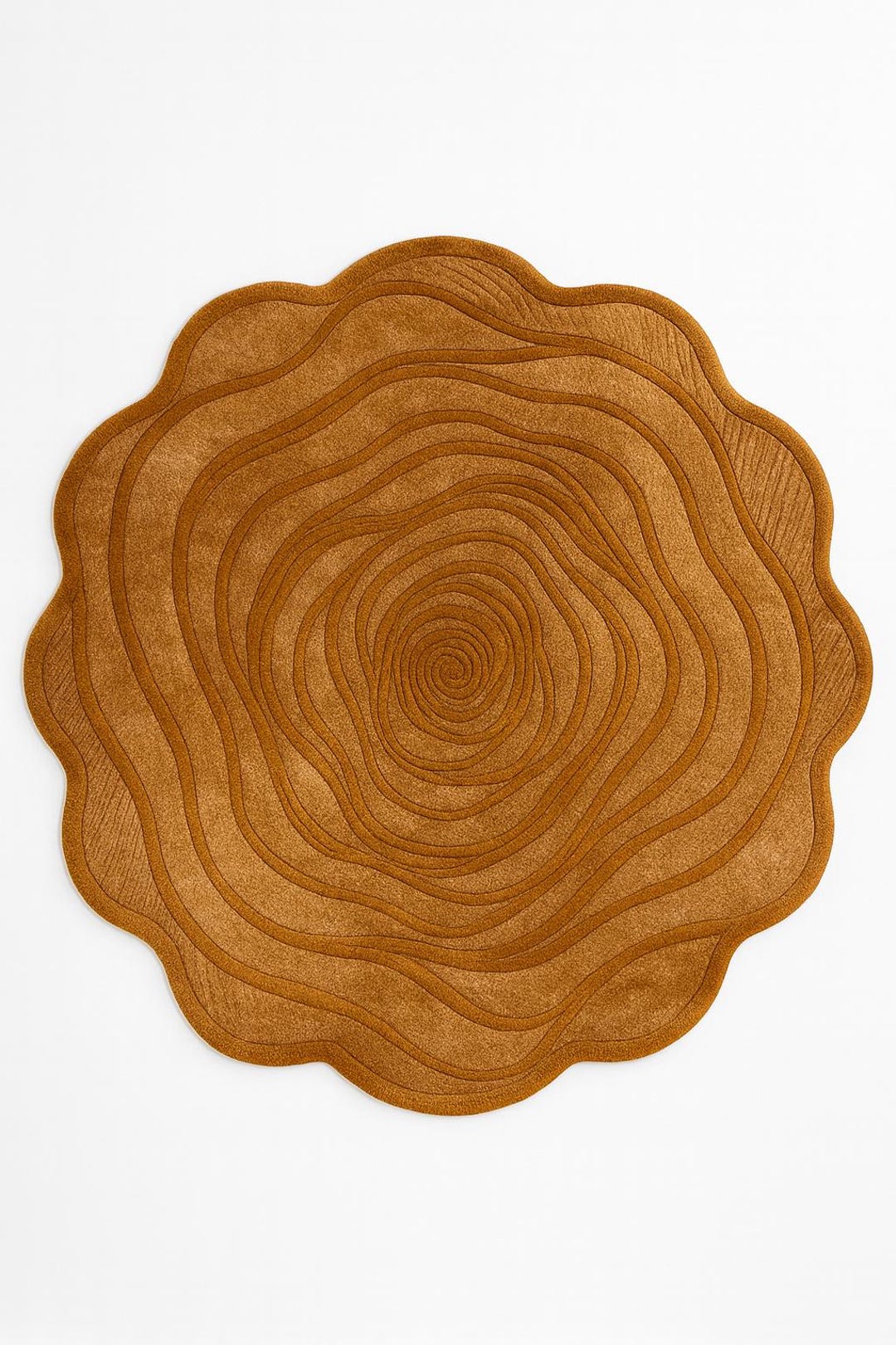 Maple Swirl Round Wool Rug • Hand Tufted Modern Carpet • Camel Brown ...