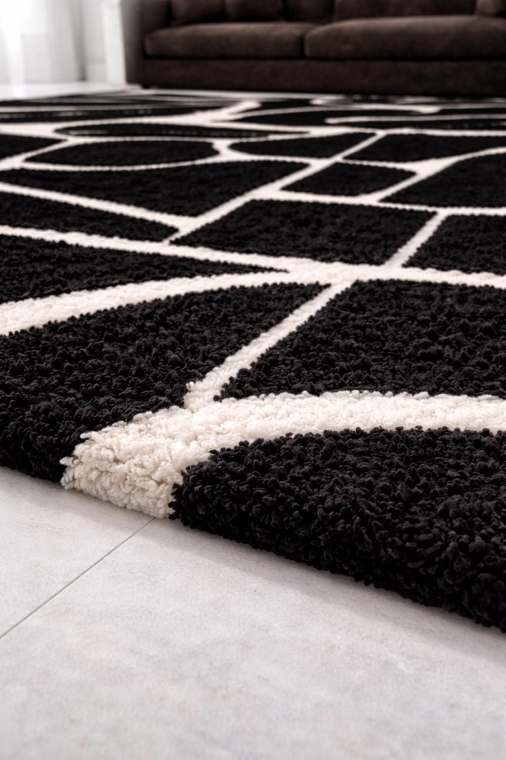 White Abstract Pattern Area Rug Abstract Black and White Wool Rug, Hand Tufted Area Rug, Modern ...