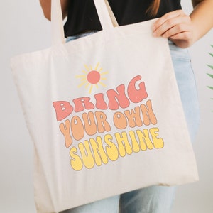 Retro Sunshine Tote Bag, Zomer Tote Bag, Positief Gezegde Inspirerende Tote Bag, Beachy Vibes Tote, Katoenen Canvas Tote Bag, Leraar Tas