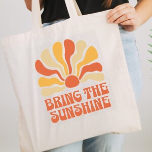 Retro Sunshine Tote Bag, Zomer Tote Bag, Positief Gezegde Inspirerende Tote Bag, Beachy Vibes Tote, Katoenen Canvas Tote Bag, Leraar Tas