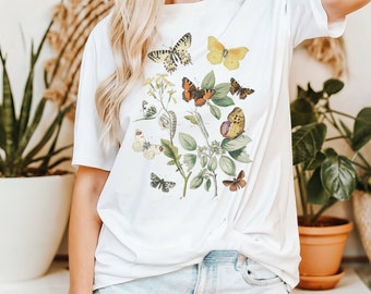 Butterfly Shirt and Moth Tshirt Vintage Botanical Tee Boho Aesthetic Wildflower Nature Shirt, Granola Girl, Teenage Girl Gifts, Cottagecore