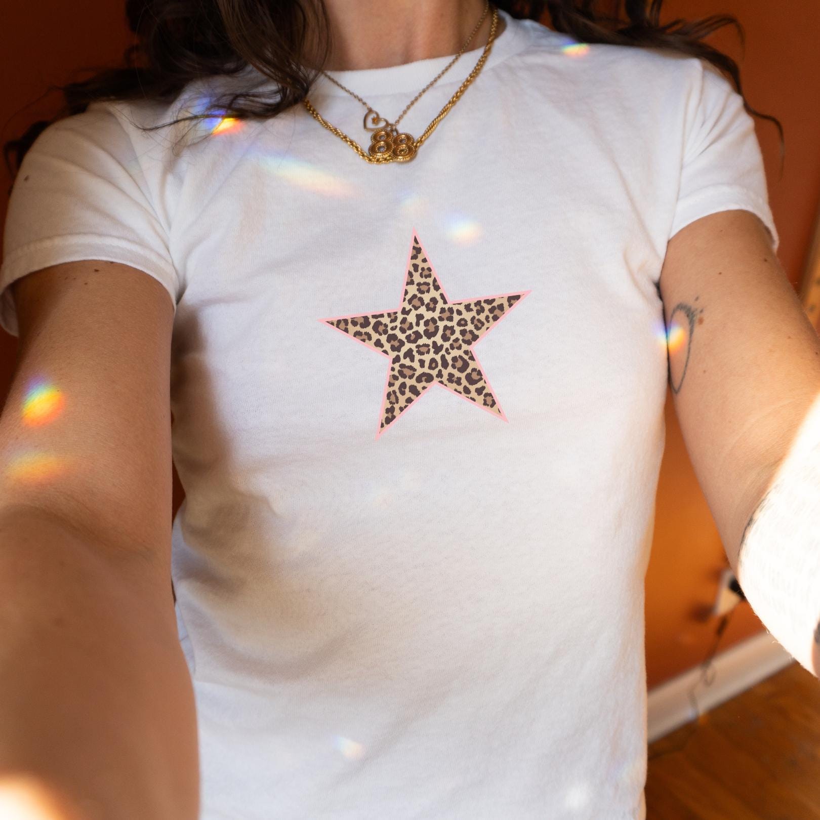 Cheetah Print Star Baby Tee, Y2K Baby Tee, 90s Crop