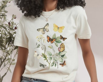 Butterfly Shirt and Moth Tshirt Vintage Botanical Tee Boho Aesthetic Wildflower Nature Shirt, Granola Girl, Teenage Girl Gifts, Cottagecore