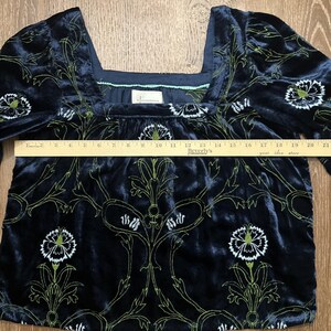Anthropologie Velvet Blouse Blue Floral Green Puff Sleeves Size Small Boho EUC image 10