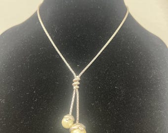 BRIGHTON Twist Silver Faux Pearls  Lariat Women's 22" Necklace