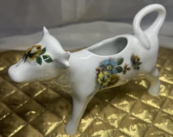Vintage Cordon Bleu Made in France Floral Porcelain Bovine Cow Creamer - EUC