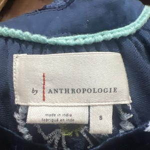 Anthropologie Velvet Blouse Blue Floral Green Puff Sleeves Size Small Boho EUC image 12