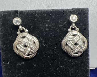 Vintage Brighton Crystals Interlok Knot Link Post Drop Earrings