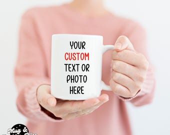 Personalized Photo Coffee Mug: Custom Text, Birthday Gift