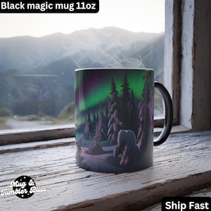 Aurora Borealis Mug, Snowy Forest Under Starry Night Sky, Northern Lights Coffee Mug, Tranquil Winter Landscape Gift, Nature Lover Mug