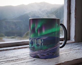 Aurora Borealis Coffee Mug | Arctic Landscape, Polar Bear (11 oz)