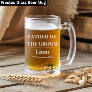 Personalised Frosted Beer Mug | Wedding Gift for Best Man, Groomsman, Usher, Father of the Bride | Custom Glass Tankard | Thank You Favour