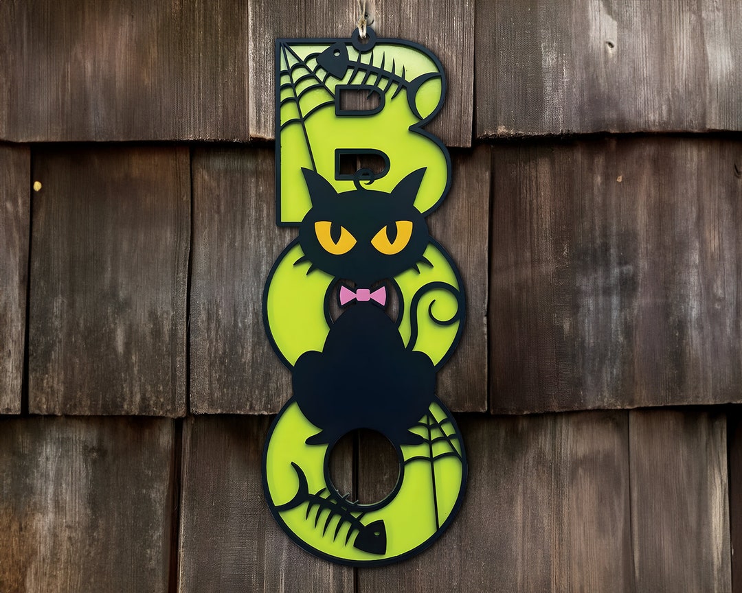 Halloween Black Cat Door Hanger Cat Lover Gift Front Door Etsy