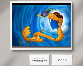 Digital Artwork of "Divine Embrace: Reverence and Devotion in Shree Krishna's Radiance"