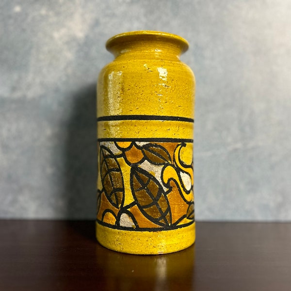 Italian Mid-Century Modern  Aldo Londi for Bitossi - Rosenthal Netter Vase, Retro Yellow Autumn Leaf Red Clay Pottery, Home and Living Decor