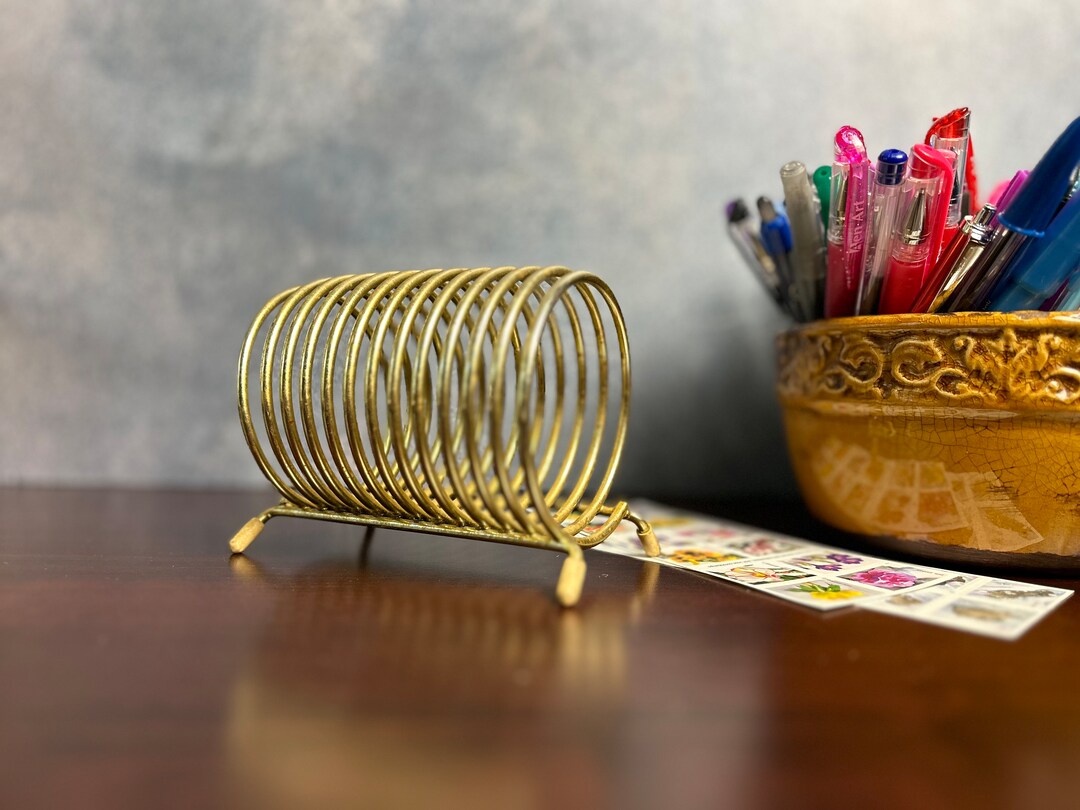 Vintage Mid Century Gold Metal Coil Letter Holder 12 Slot Etsy