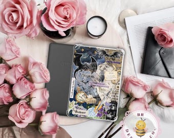 Fantasy Kindle Insert | Bookish Ereader Insert | Dragons Swords Winged Bat Stars Insert | Ereader Case Insert | Bookish Gift For Book Lover