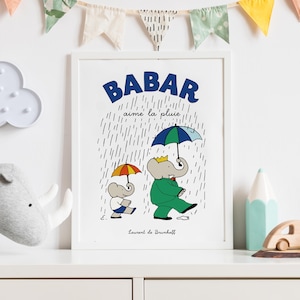 Decoración de pared del elefante Babar, todo arte imprimible, decoración de guardería, decoración de pared de dormitorio infantil, regalo de bebé de género neutro.