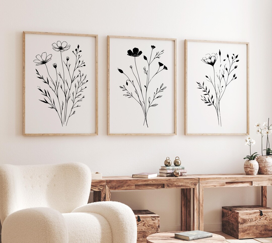 Floral Line Art Prints: Minimalist Flower Wall Art (set of 16) (digital ...