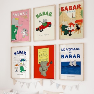 Decoración de pared del elefante Babar, todo arte imprimible, decoración de guardería, decoración de pared de dormitorio infantil, regalo de bebé de género neutro.