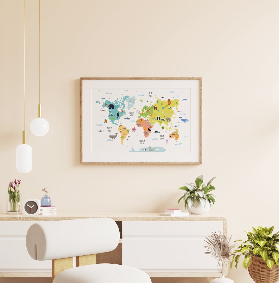 Buy Animals World Map, Kids Animal World Map Print, World Map Nursery ...