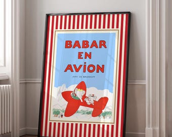 Babar the Elephant Print: Red Stripes Kids Room Decor (Digital Download