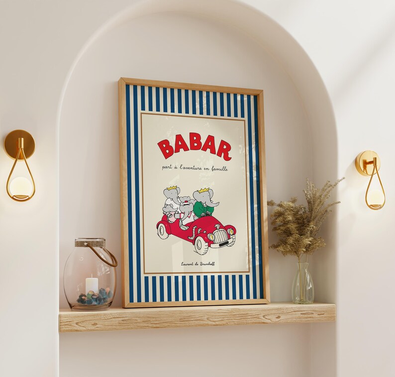 Babar the Elephant Print: Red Stripes Kids Room Decor (digital Download ...