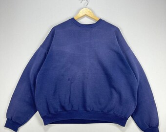 Sweat-shirt XXL bleu marine délavé vintage des années 90 Hanes