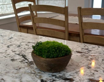 Preserved Moss Centerpiece: Round Wooden Dough Bowl, Minimalist Decor, Valentine Gift