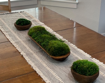 Preserved Moss Wooden Bowl Centerpiece Set, Boho Table Decor, Table Centerpiece, Housewarming Gift, Modern Minimalist Decor
