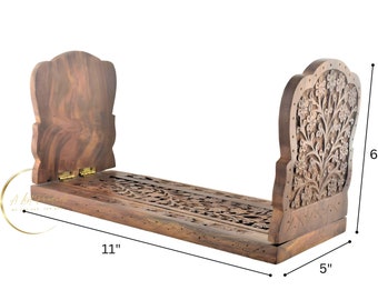 Suporte para livros em madeira sheesham esculpida à mão: suporte de mesa dobrável para livros