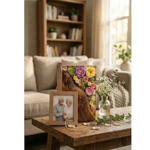 Handmade Floral Resin Cremation Urn | Live Edge Wood Memorial