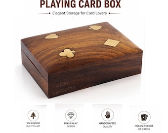 Handgefertigte Spielkartenbox aus Holz: Reisekartenhalter mit Messingeinsatz