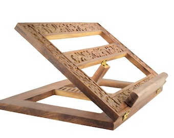 Hand Carved Mango Wood Book Stand - Folding Reading Rest