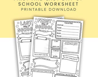First and Last Day of School Worksheet - Digital Download