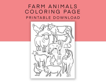 Farm Animals Coloring Page, Printable Animal Coloring for Kids, PDF Printable Coloring Worksheet, Barnyard Coloring Sheet for All Ages
