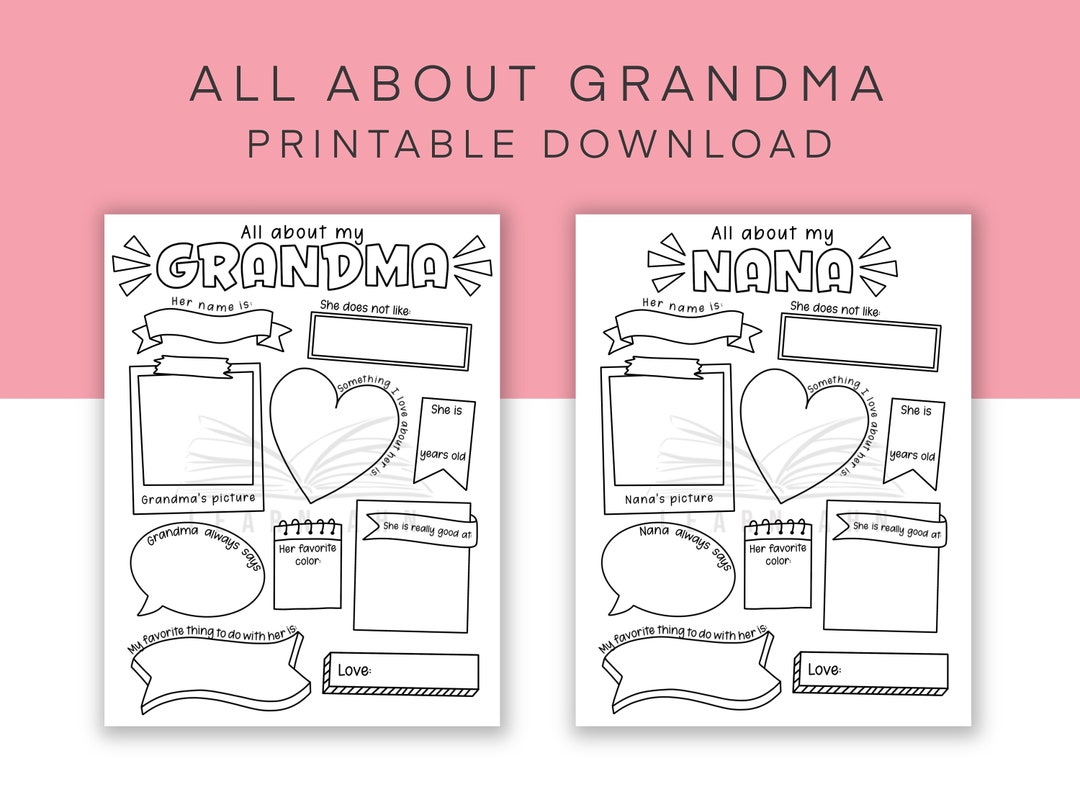 Printable Grandma Gift, Coloring Page Card for Nana, All About My ...