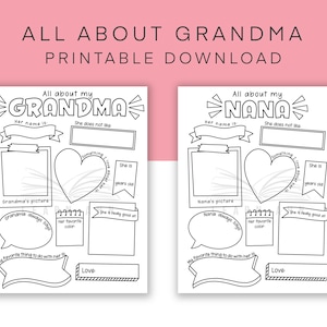 Ausdruckbares Oma-Geschenk, Malseitenkarte für Nana, Alles über meine Oma, Last-Minute-Geschenk, Geschenk für Großmutter von Kindern, süßes Geschenk