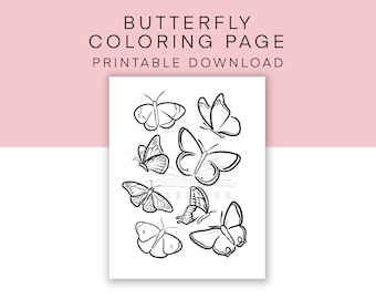 Butterfly Printable Coloring Page, Butterfly Activity Sheet, Kid's Insect Worksheet Download, Aesthetic Coloring Sheet