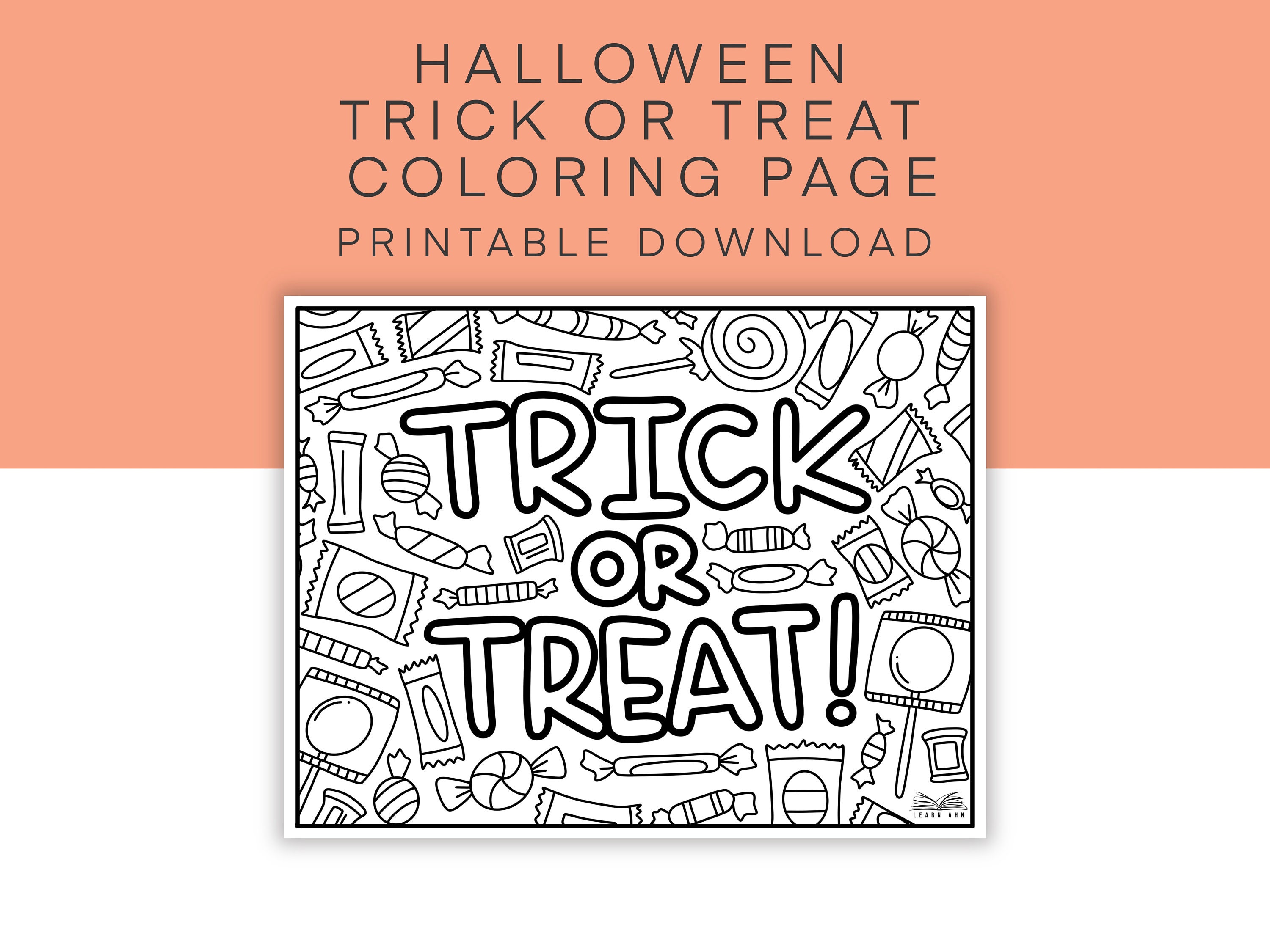 Halloween Printable Coloring Page, Trick or Treat Activity Sheet, Candy ...