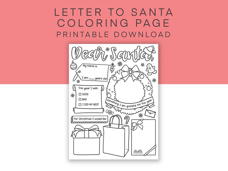 Letter to Santa Printable Coloring Page Santa Wish List Etsy